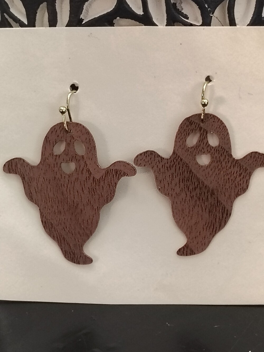 Wooden Brown Ghost Drop Earrings - Unbranded